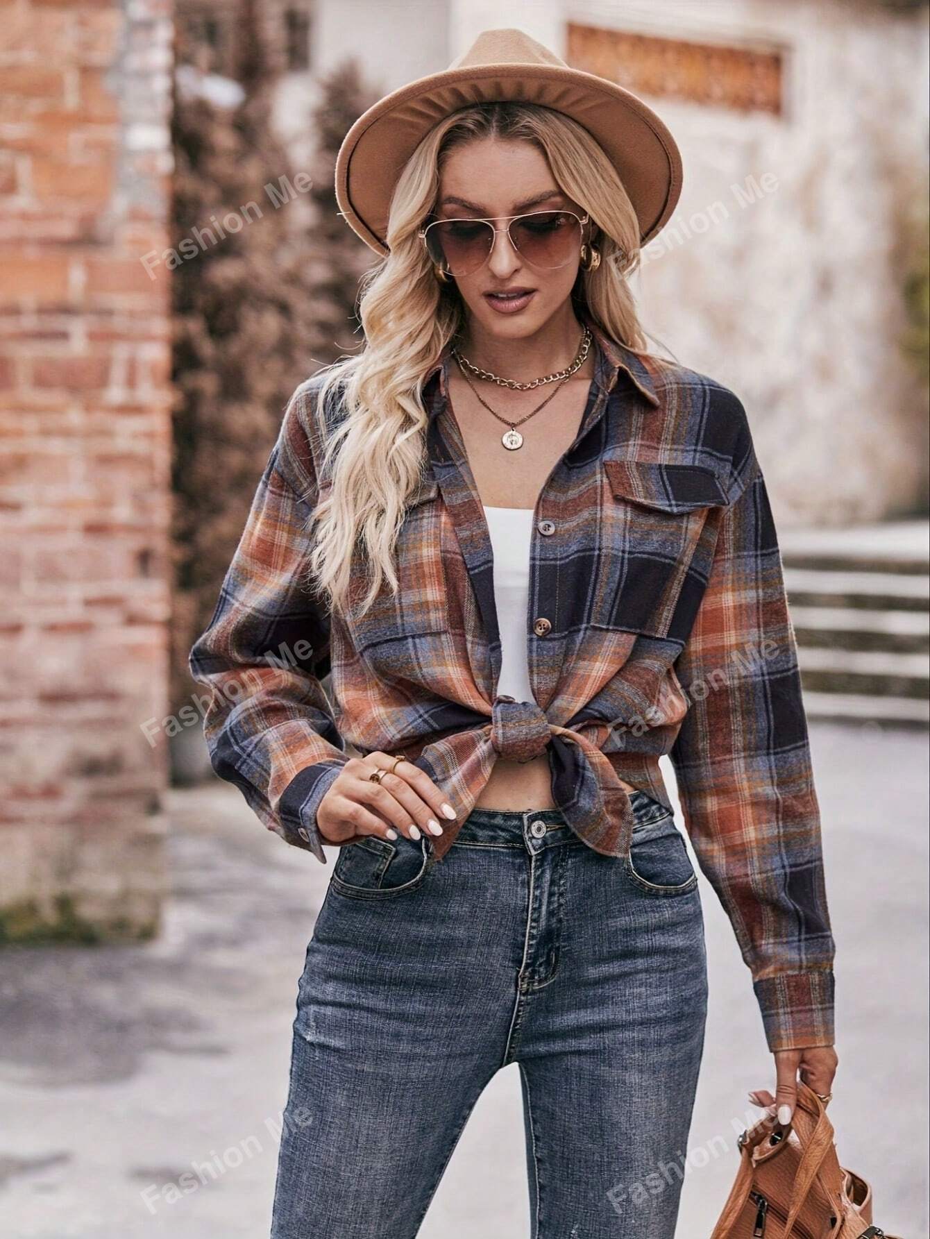 Loose-Fitting Vintage Plaid Blouse For Women's Casual Wear