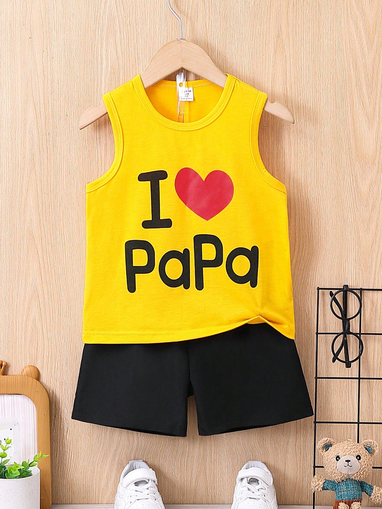 Young Boy Casual Heart And Letter Print Sleeveless Tank Top For Summer