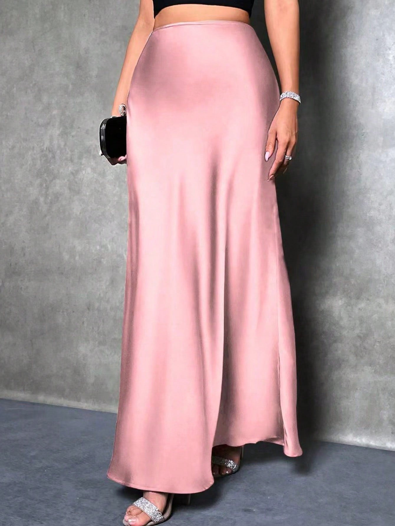 Raffinéa High Waist Solid Maxi Satin Skirt