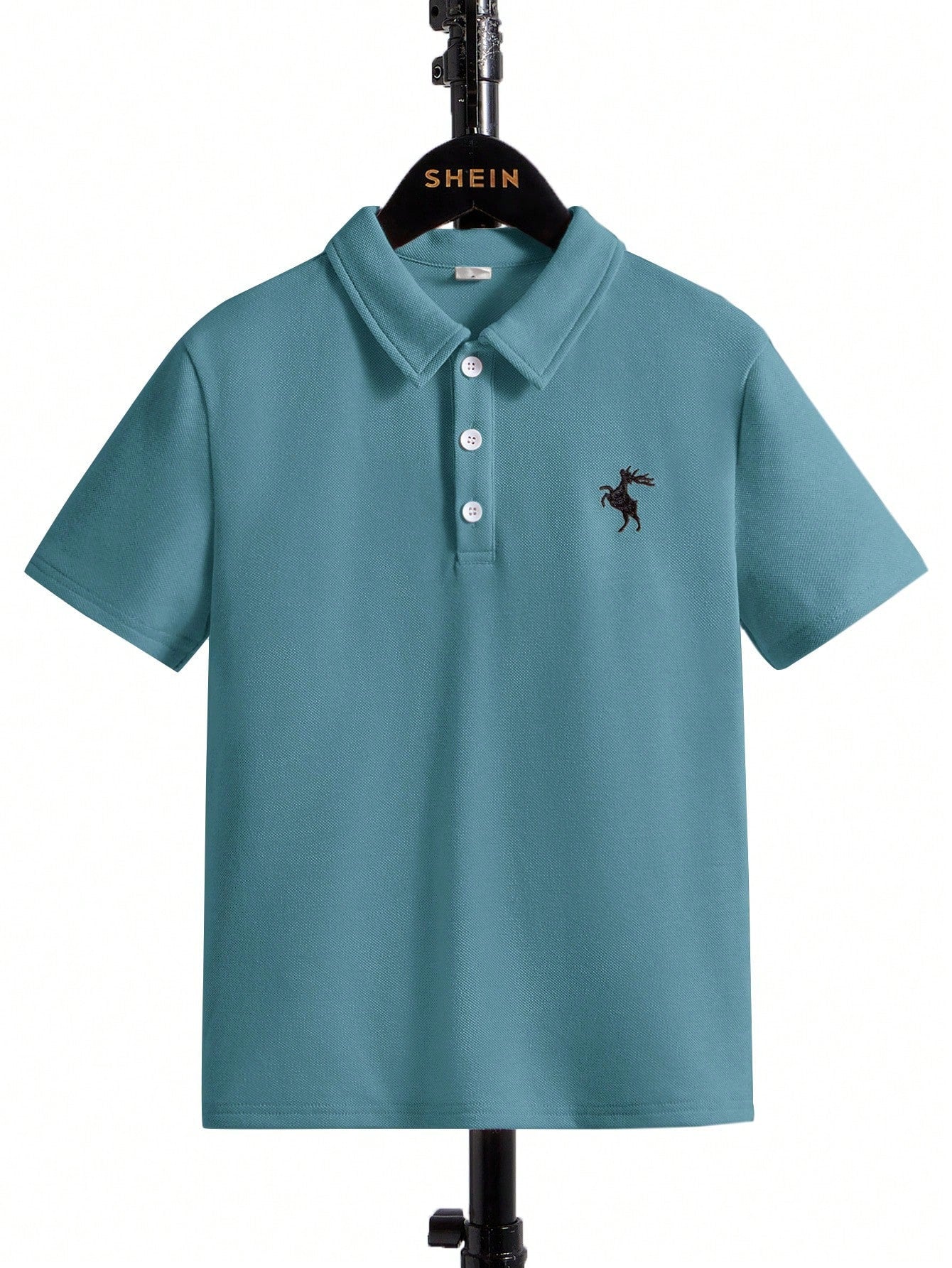 Tween Boys' Comfortable Leisure Deer Embroidery Short Sleeve Polo Shirt