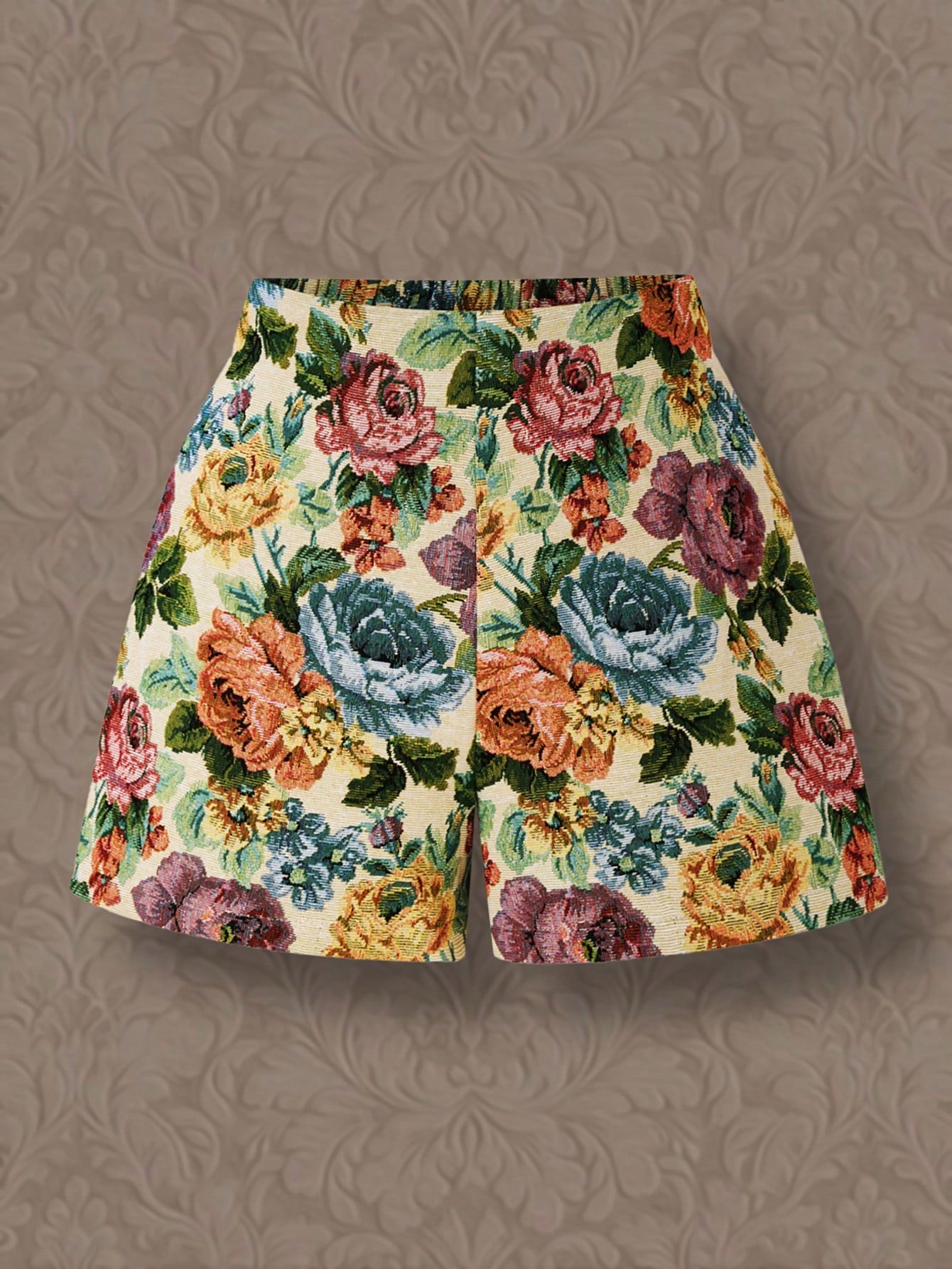 Plus Size Oil Painting Jacquard Print Shorts