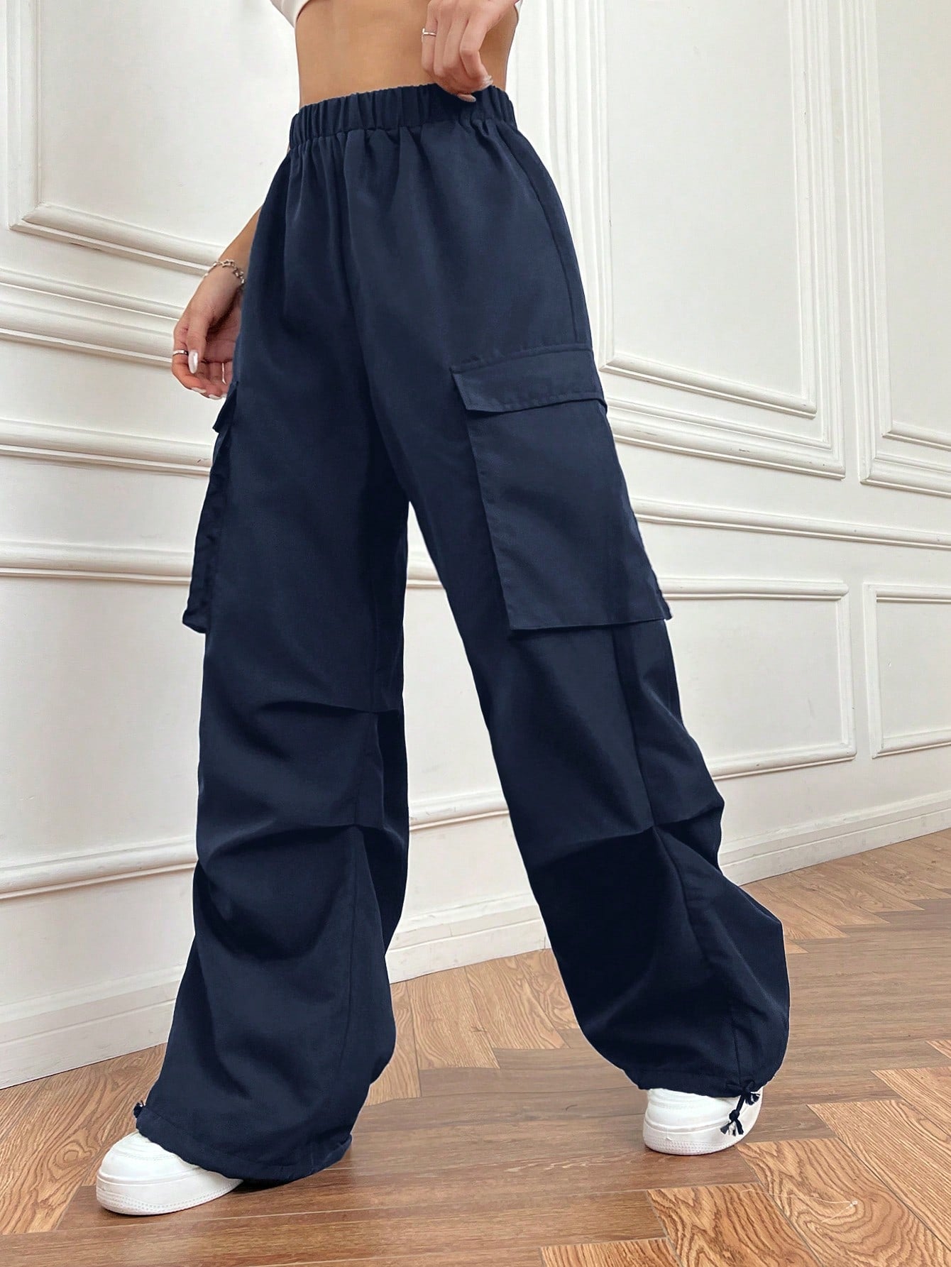 Flap Pocket Side Drawstring Hem Cargo Pants