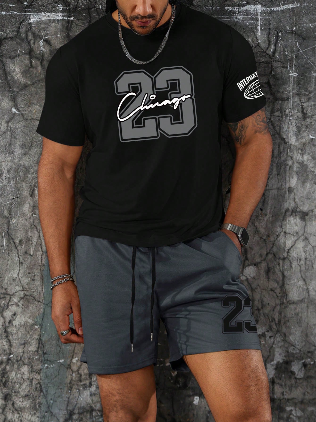 Men's Number 23 Printed Short Sleeve T-Shirt And Shorts Two-Piece Set