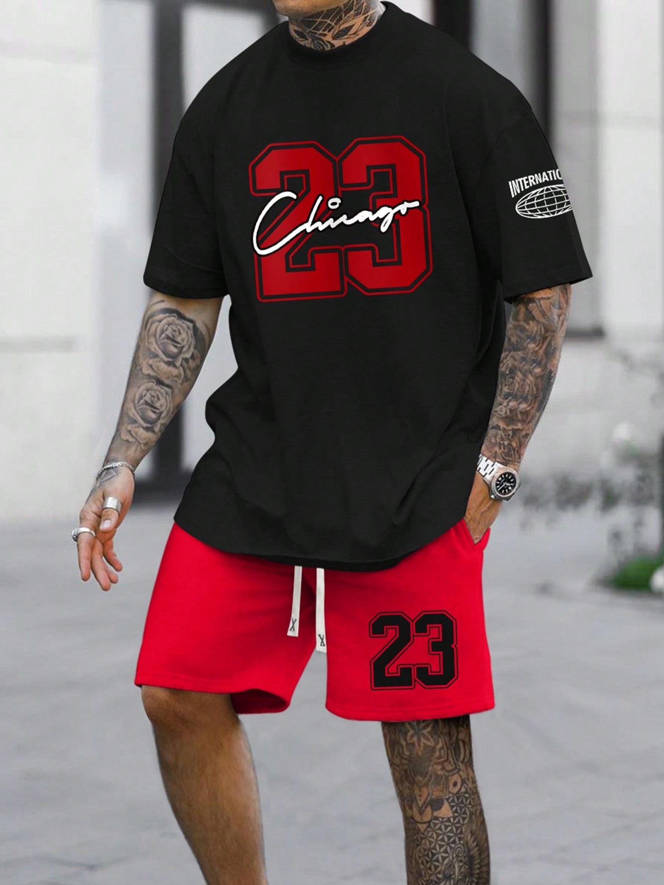 Men's Letter And Number Printed T-Shirt And Shorts Set