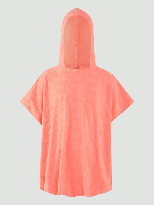 Young Girl Summer Beach Solid Color Jacquard Hooded Cover-Up