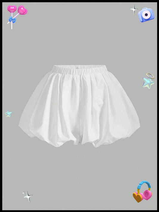 Women Elastic Waist Wide Leg Bloomers Shorts In Solid Color