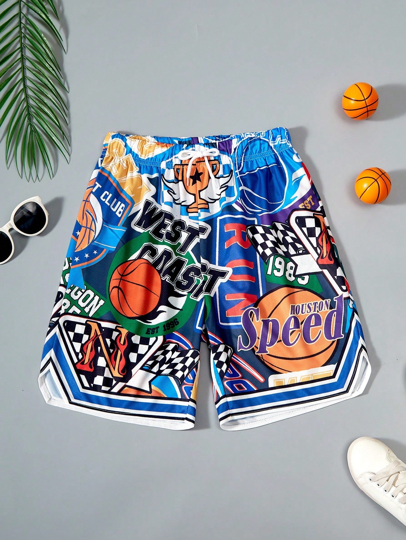 Teen Boy Summer Sports Trendy Printed Mesh Shorts