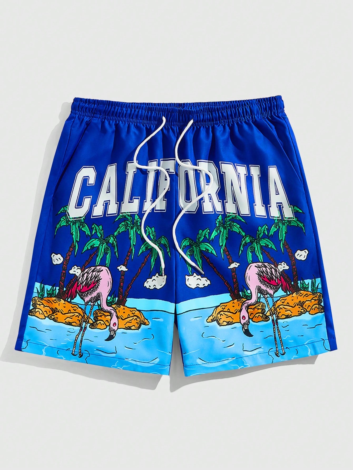 Street Life Men Letter & Palm Tree Print Drawstring Waist Shorts