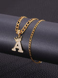 2pcs/Set English Initial Letter & Crown Pendant Copper & Zirconia Necklace With Figaro Chain For Boys Girls Name Customized Necklace Bracelet Set For Children Birthday Gift