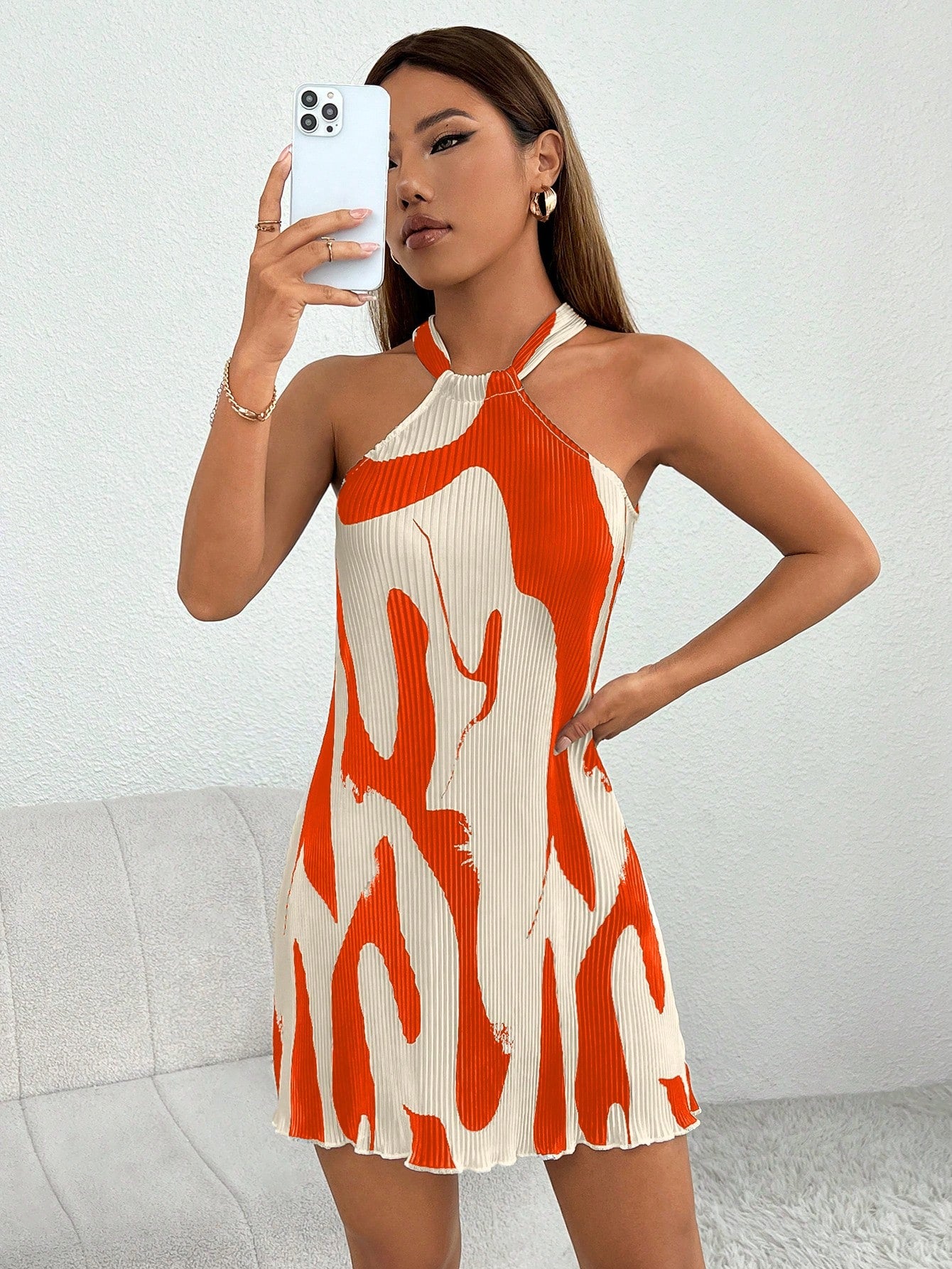 Graphic Print Halter Neck Dress