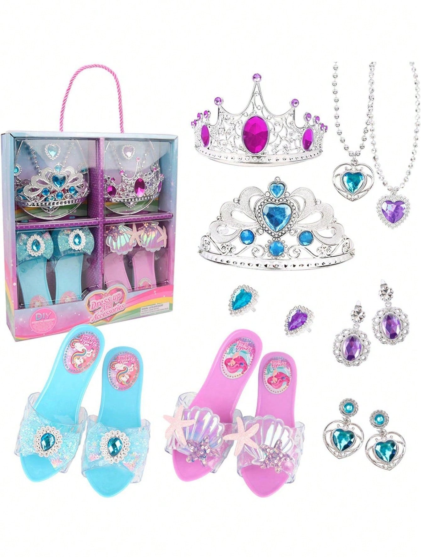 Jewelry Princess Dress-Up Toys, Princess Sets Of Exquisite Costumes, Beautiful Shoes, Rings, Earrings, Crowns, Children's Toys Suitable For 6-Year-Old Girls