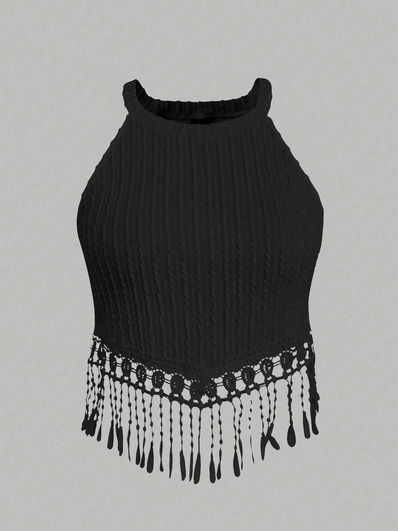 Plus Size Off-Shoulder Fringed Short Camisole Top