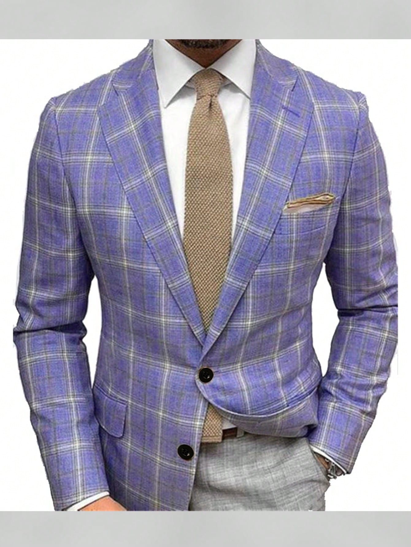 Purple Plaid Men's Business Casual Blazer, Fashionable Street Style, Versatile And Elegant Daily Wear For Men