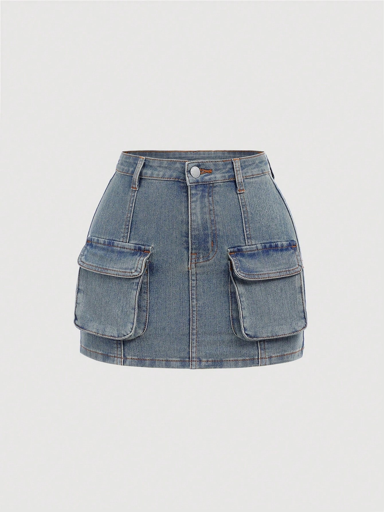 Teen Girl Pocket Design Simple Daily Denim Skirt