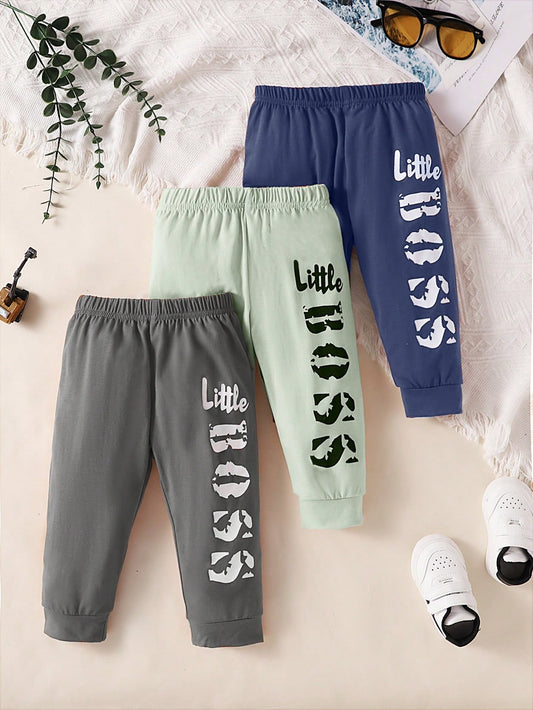 Young Boy Elastic Waistband Letter Printed Jogger Pants, Multi-Pack