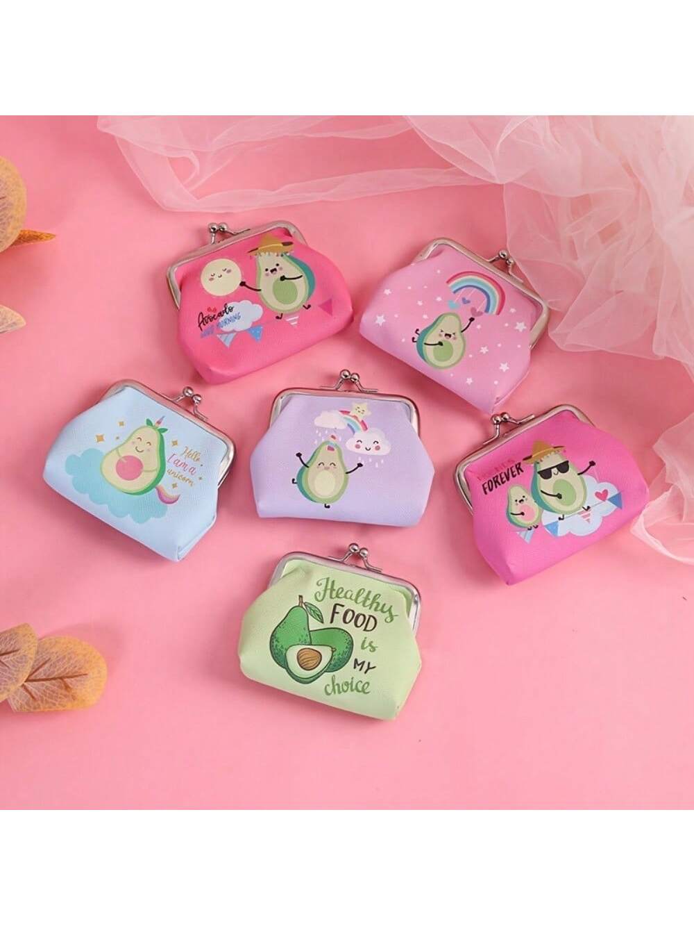 Boys Girls Cute Cartoon Avocado Print Coin Purse Mini Wallet Card Holder Holiday Gift