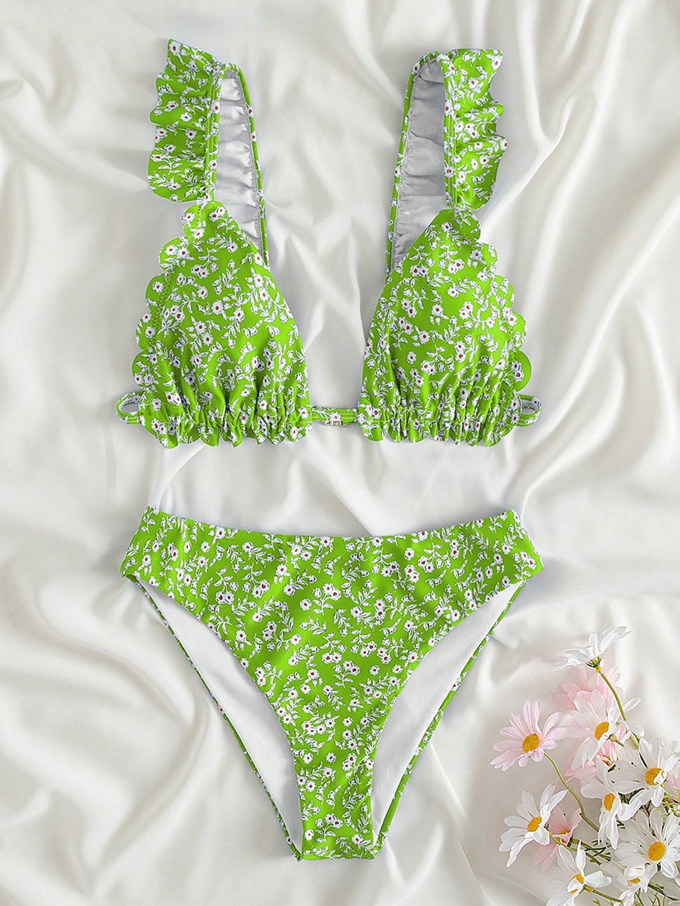 Teen Girls Ditsy Floral Frill Trim Bikini Set Summer Beach