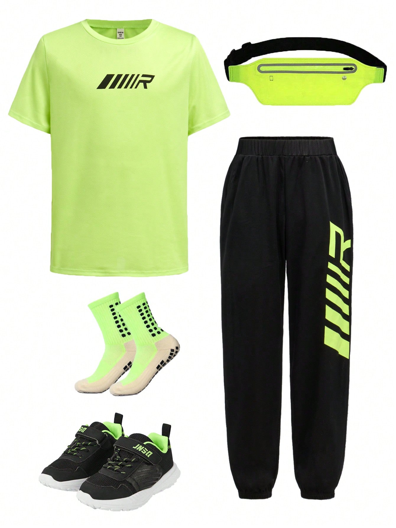 Tween Boy Fluorescent Color T-Shirt & Letter Printed Sweatpants Set