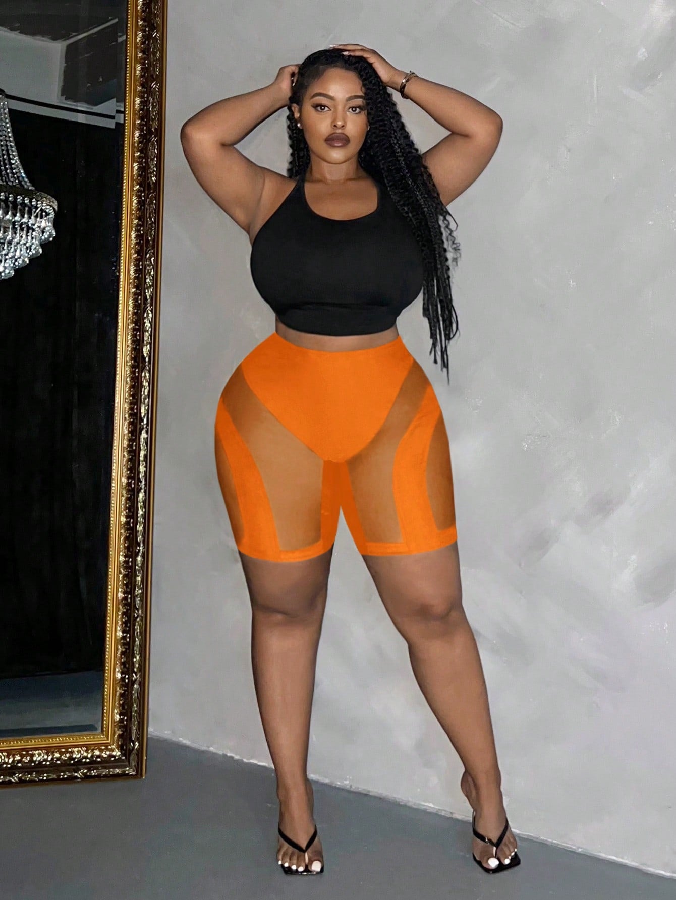 Sexy Tight Fit Mesh Splice Cycling Shorts For Plus Size Party Or Music Festival