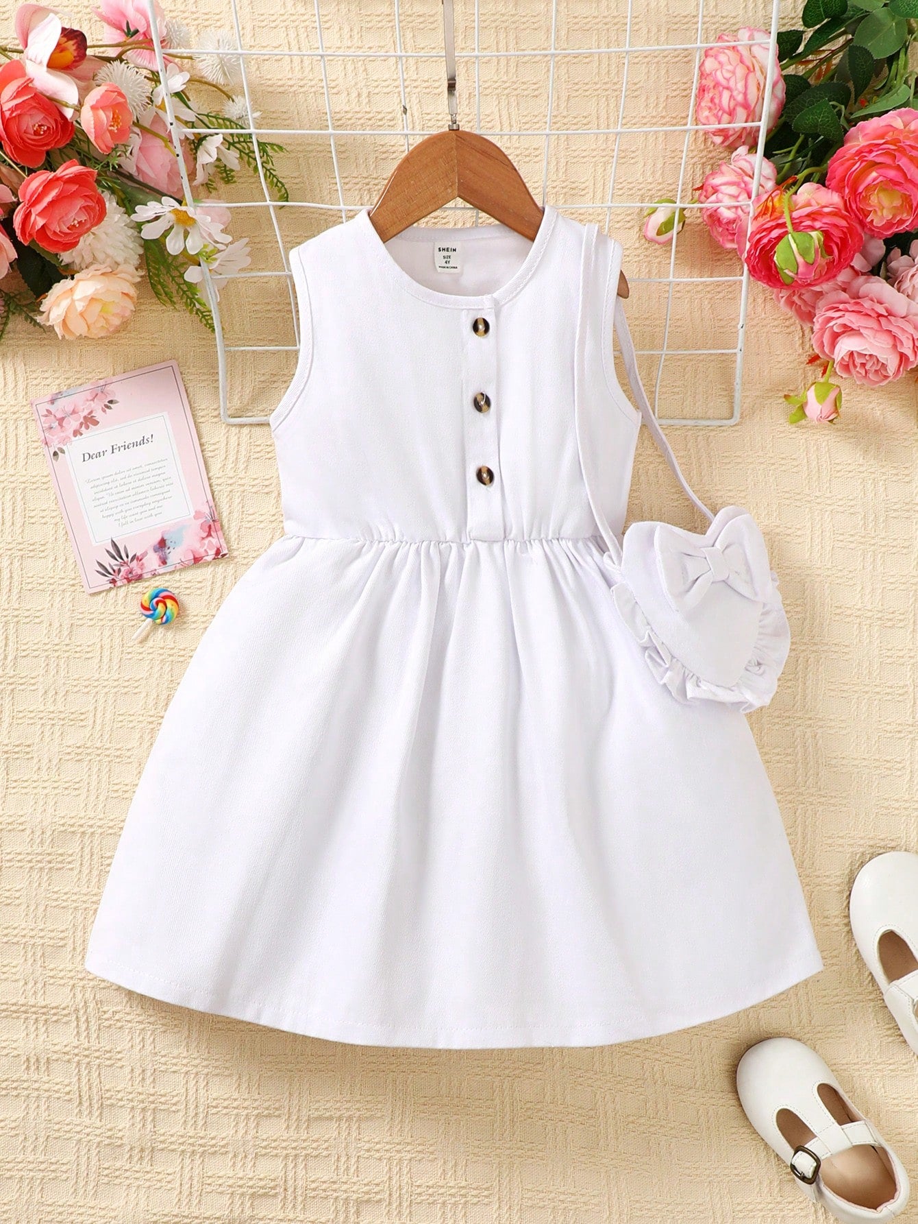 Young Girl Simple Solid Color Sleeveless Denim Dress For Daily Wear