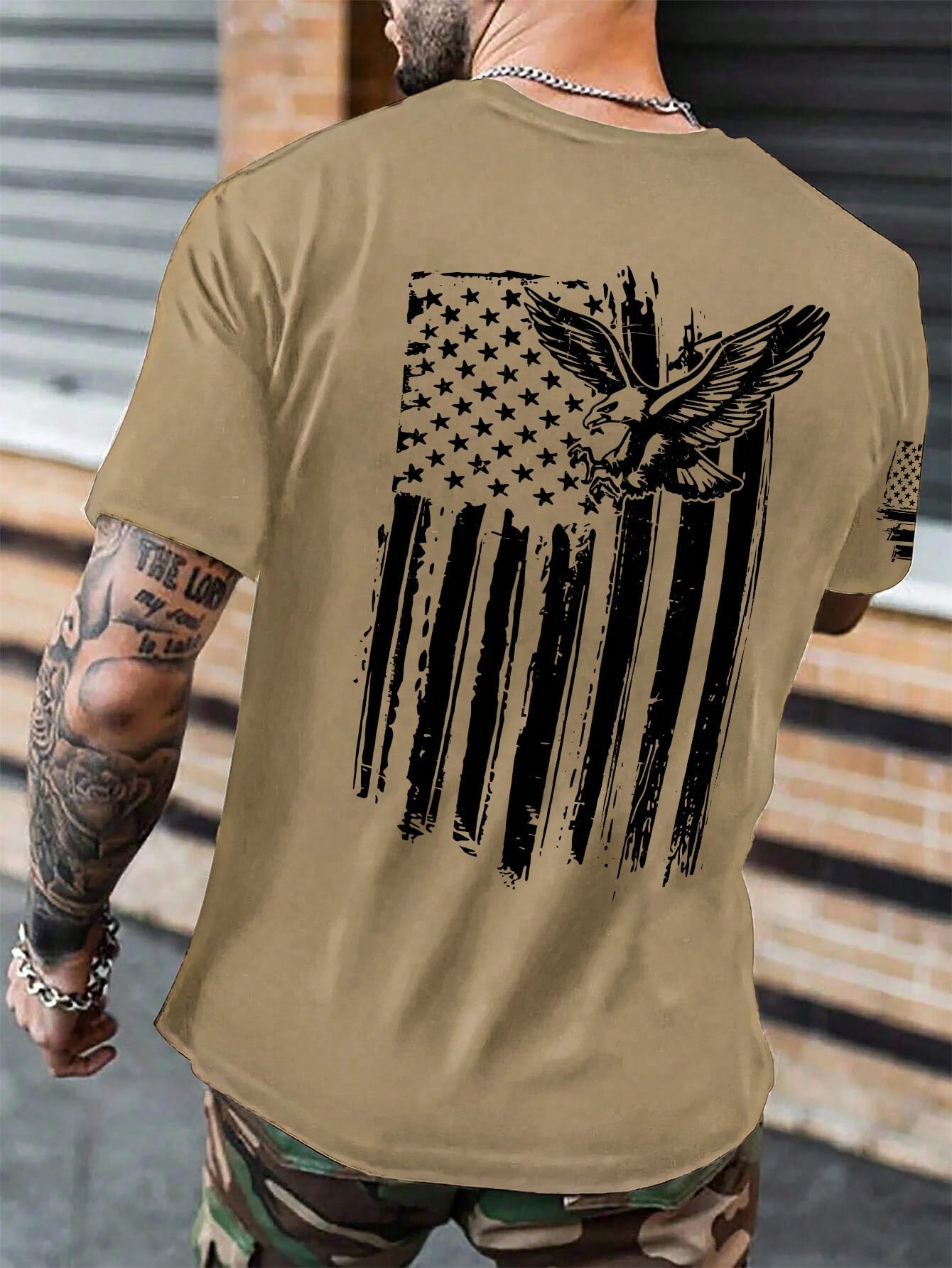 Men's Plus Size Summer American Flag Eagle Printed Round Neck Casual Short-Sleeved 4th Of July Men T-Shirt (Random Printing)