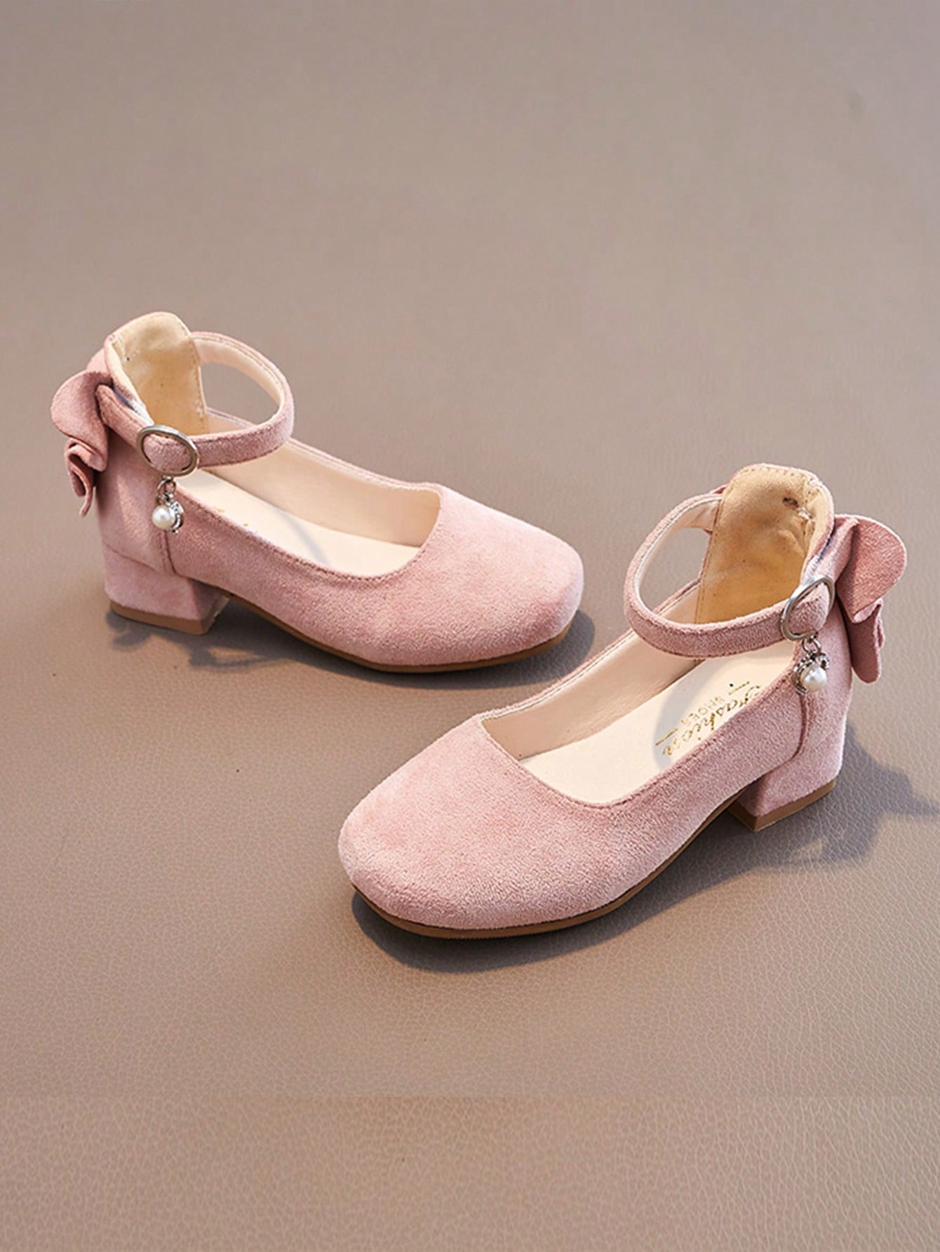 Girls Princess New Shoes Girls Faux Pearls & Bow Decoration Ankle Strap Flats