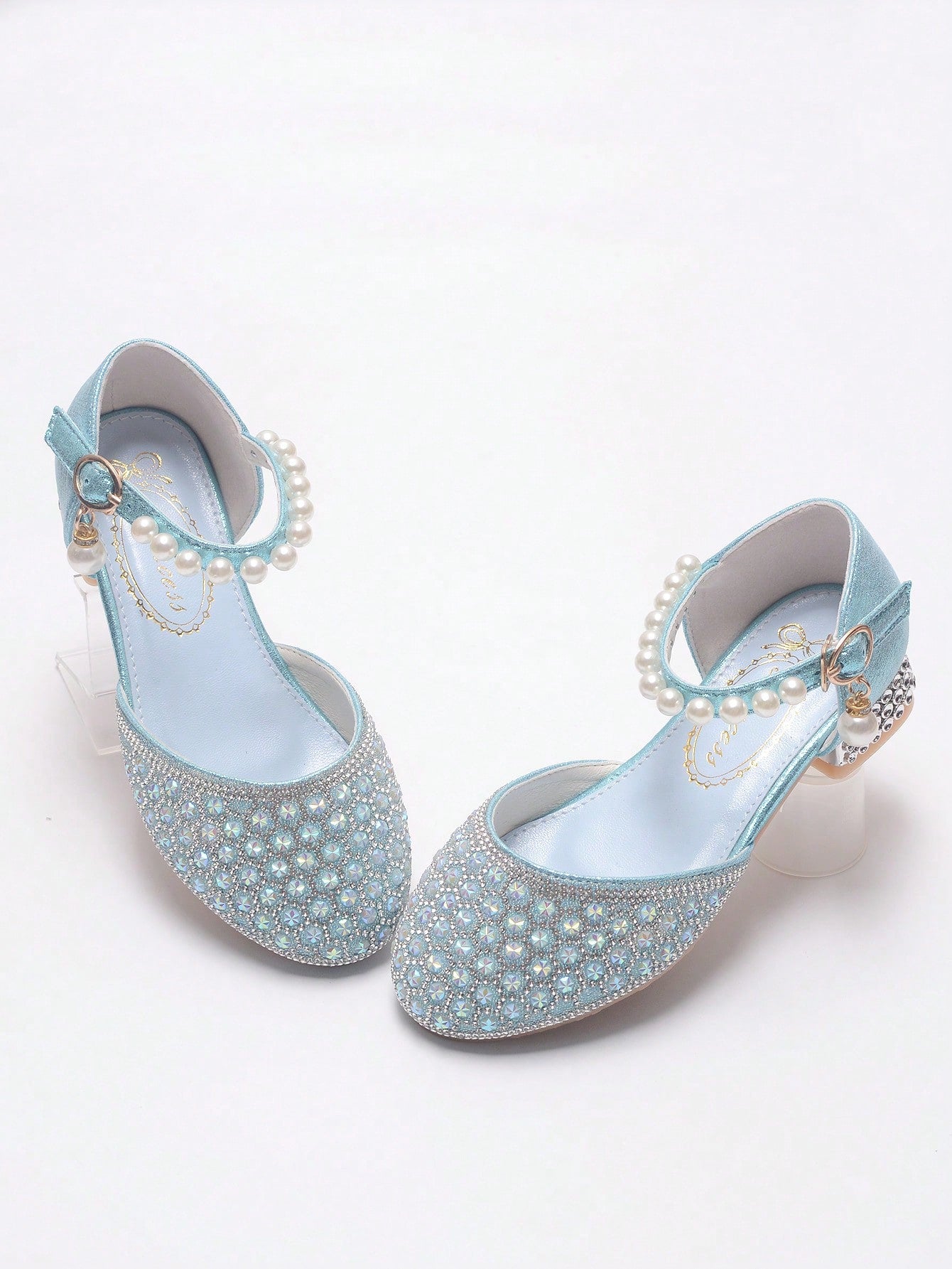 Children's Rhinestone Decorated Ankle Strap Glamorous High Heels Shoes