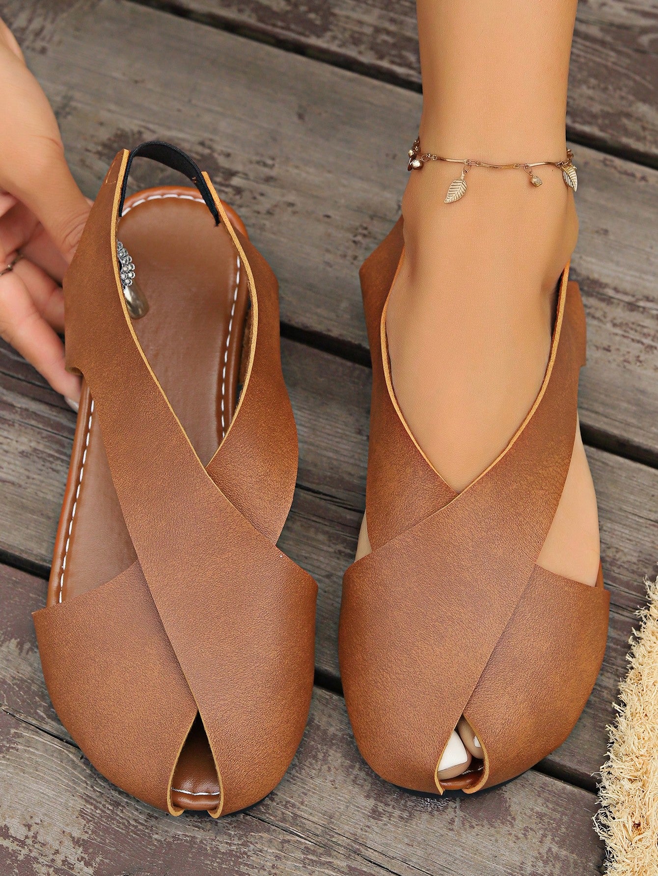 Women's New Casual Sandals With Elastic Straps, Fashionable Design And Round Toe, Flat Shoes