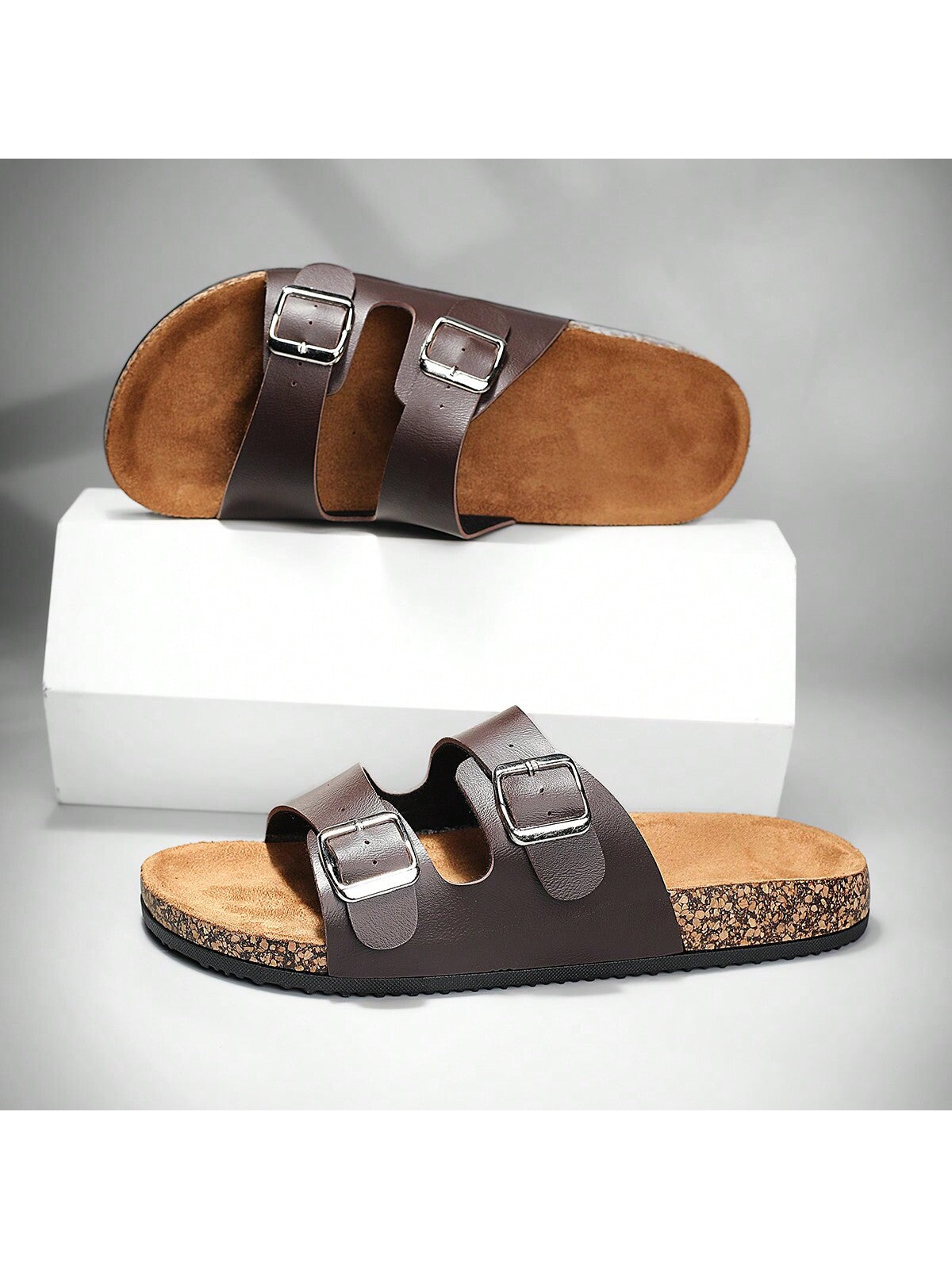 Trendy Buckle Flat Cork Slippers Unisex Summer Beach Slides Fashionable Versatile Outdoor Casual Sandals