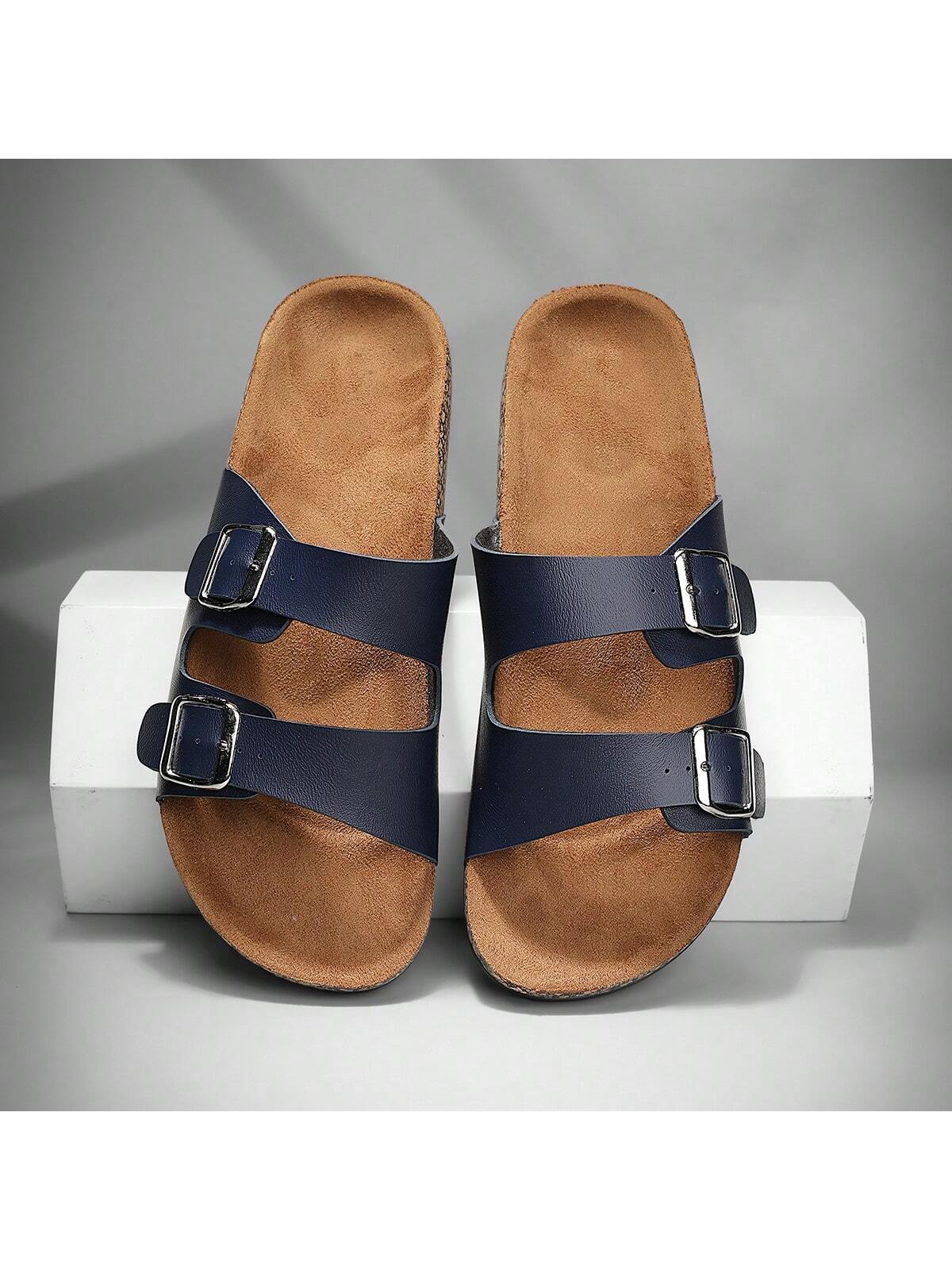 Trendy Buckle Flat Cork Slippers Unisex Summer Beach Slides Fashionable Versatile Outdoor Casual Sandals