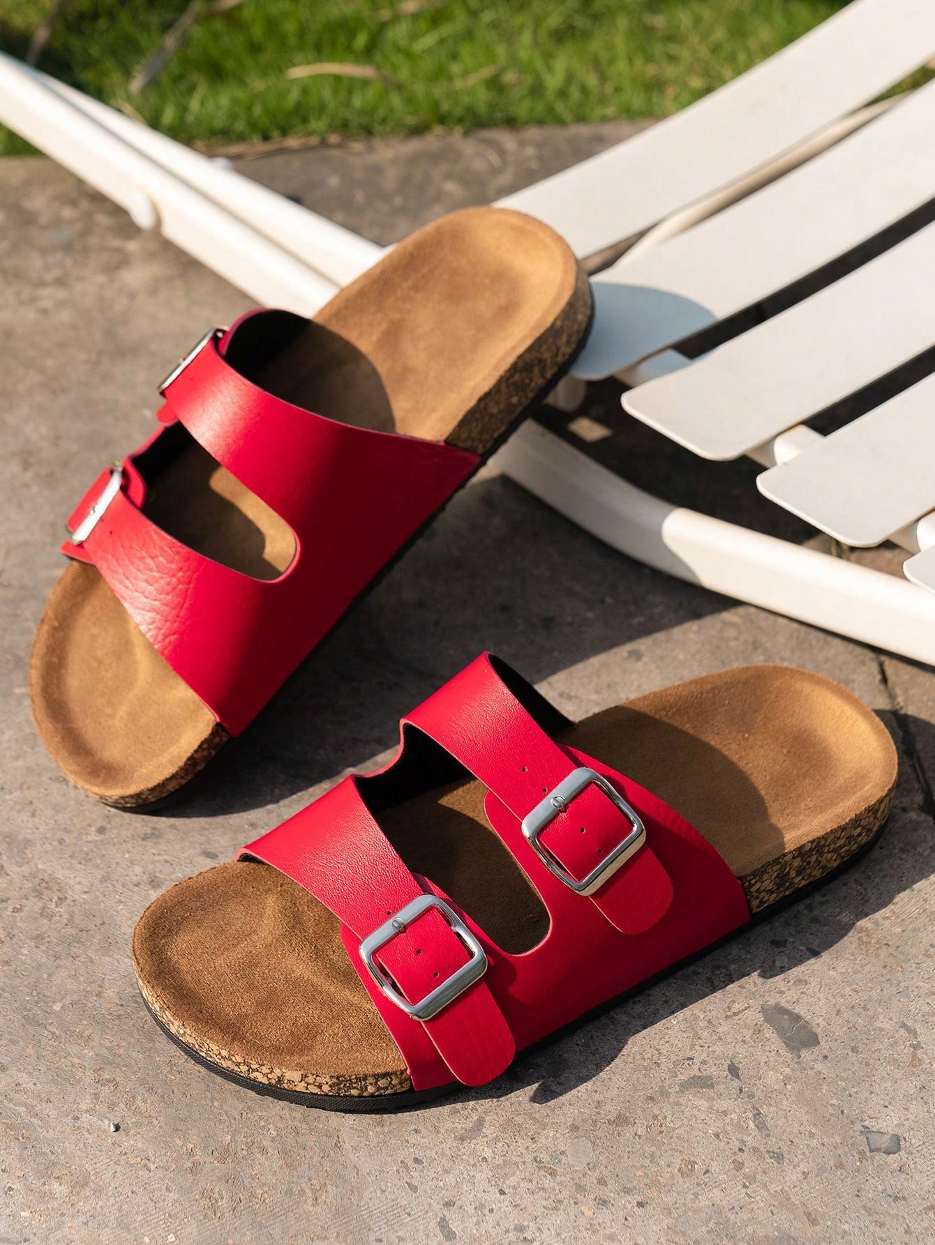 Trendy Buckle Flat Cork Slippers Unisex Summer Beach Slides Fashionable Versatile Outdoor Casual Sandals