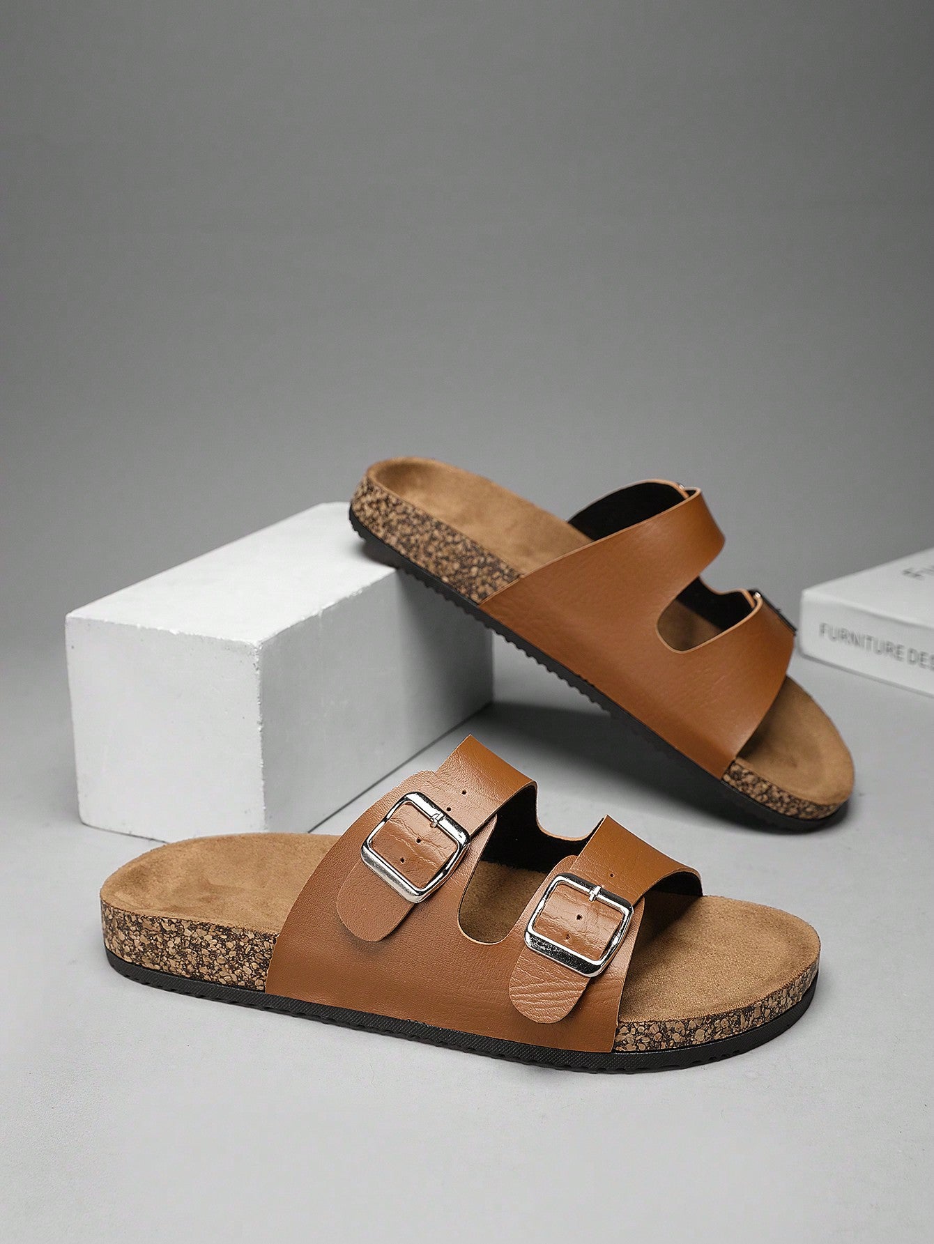 Trendy Buckle Flat Cork Slippers, Cool And Refreshing Unisex Outdoor Beach Slip-On For Summer