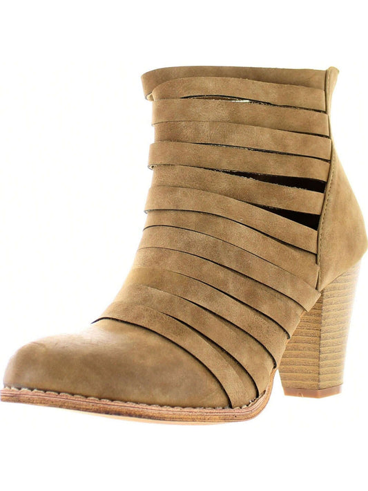 Women's Rear Zipper Cut Out Strappy Stacked Chunky Ankle Booties