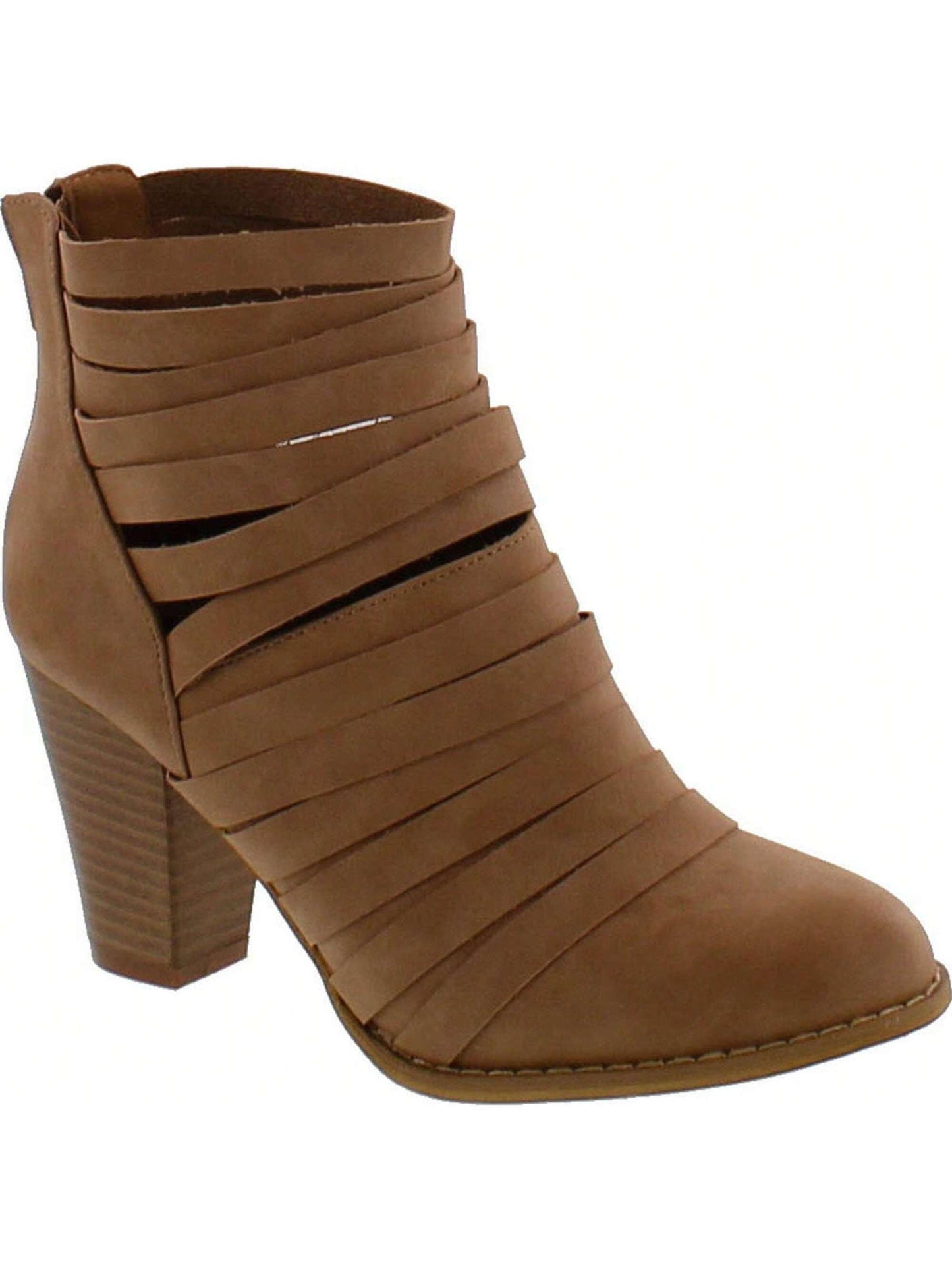 Women's Rear Zipper Cut Out Strappy Stacked Chunky Ankle Booties