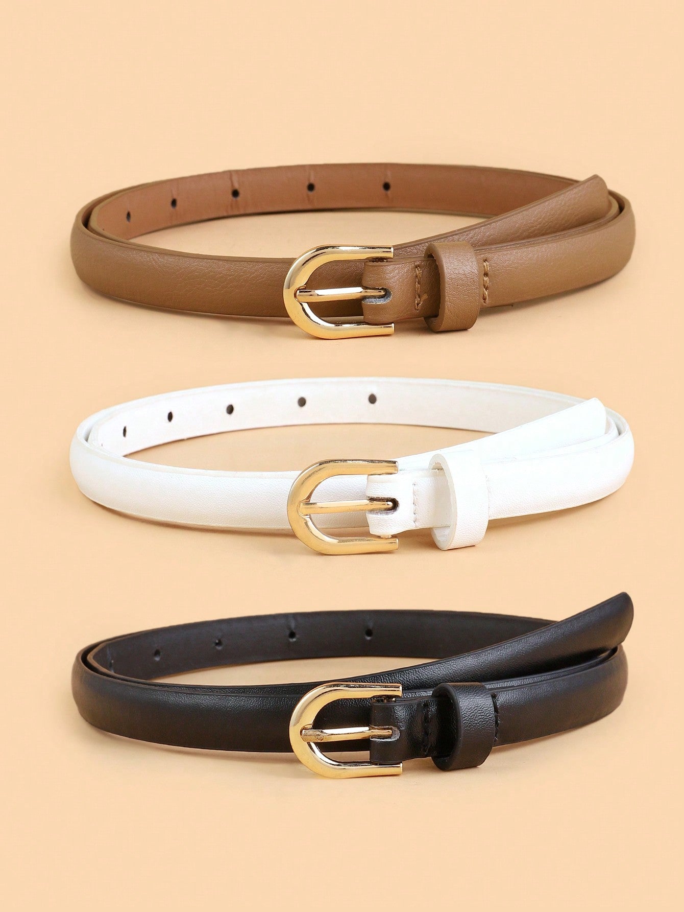 New Arrival 3pcs Kids' Combination Thin Waist Belt, High Quality PU Material, Edge-Cutting Design, Perfect Decorative Accessory For Jeans And Dress