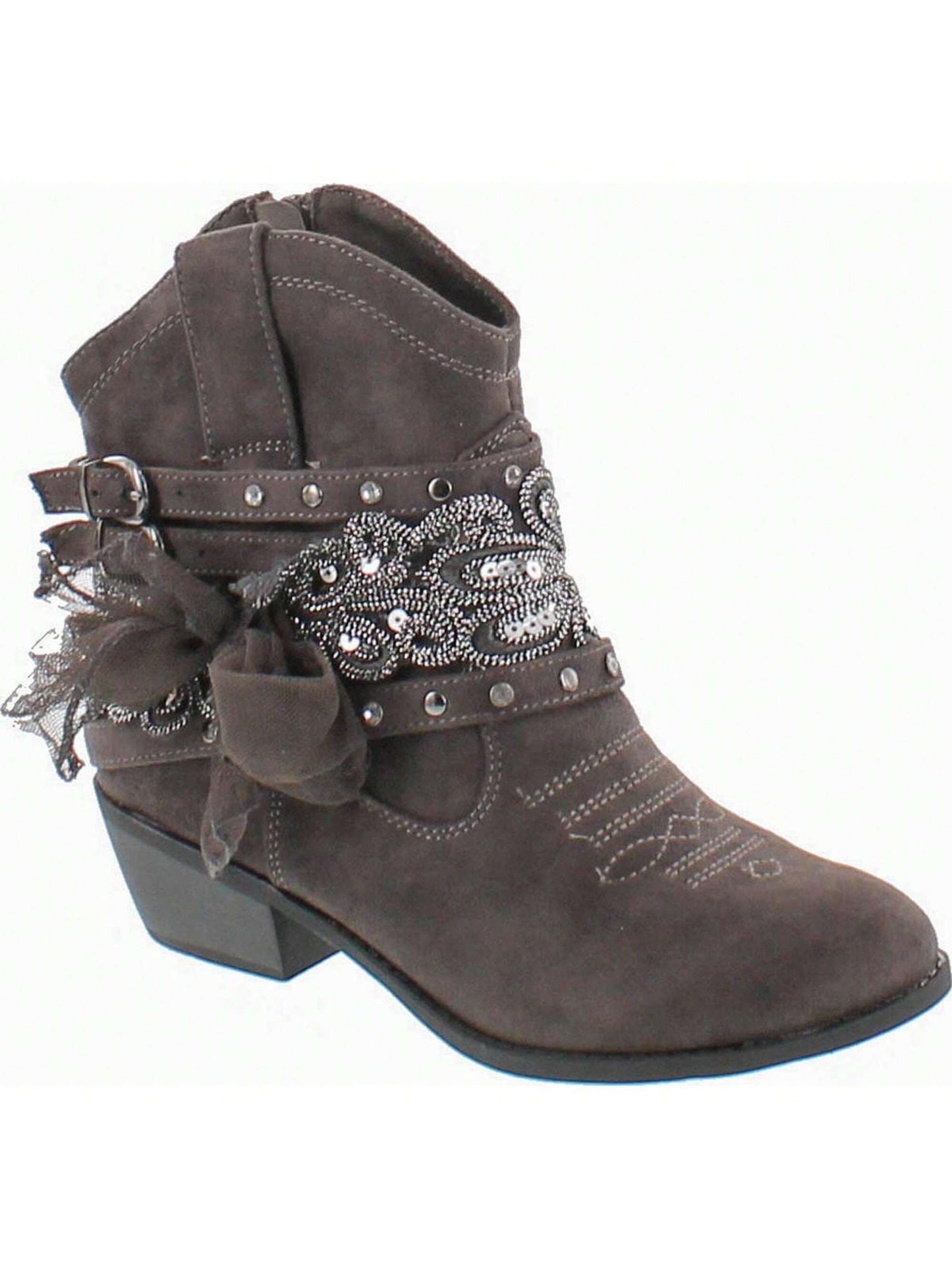 Women's Lace Detail Studded Harness Ankle Bootie