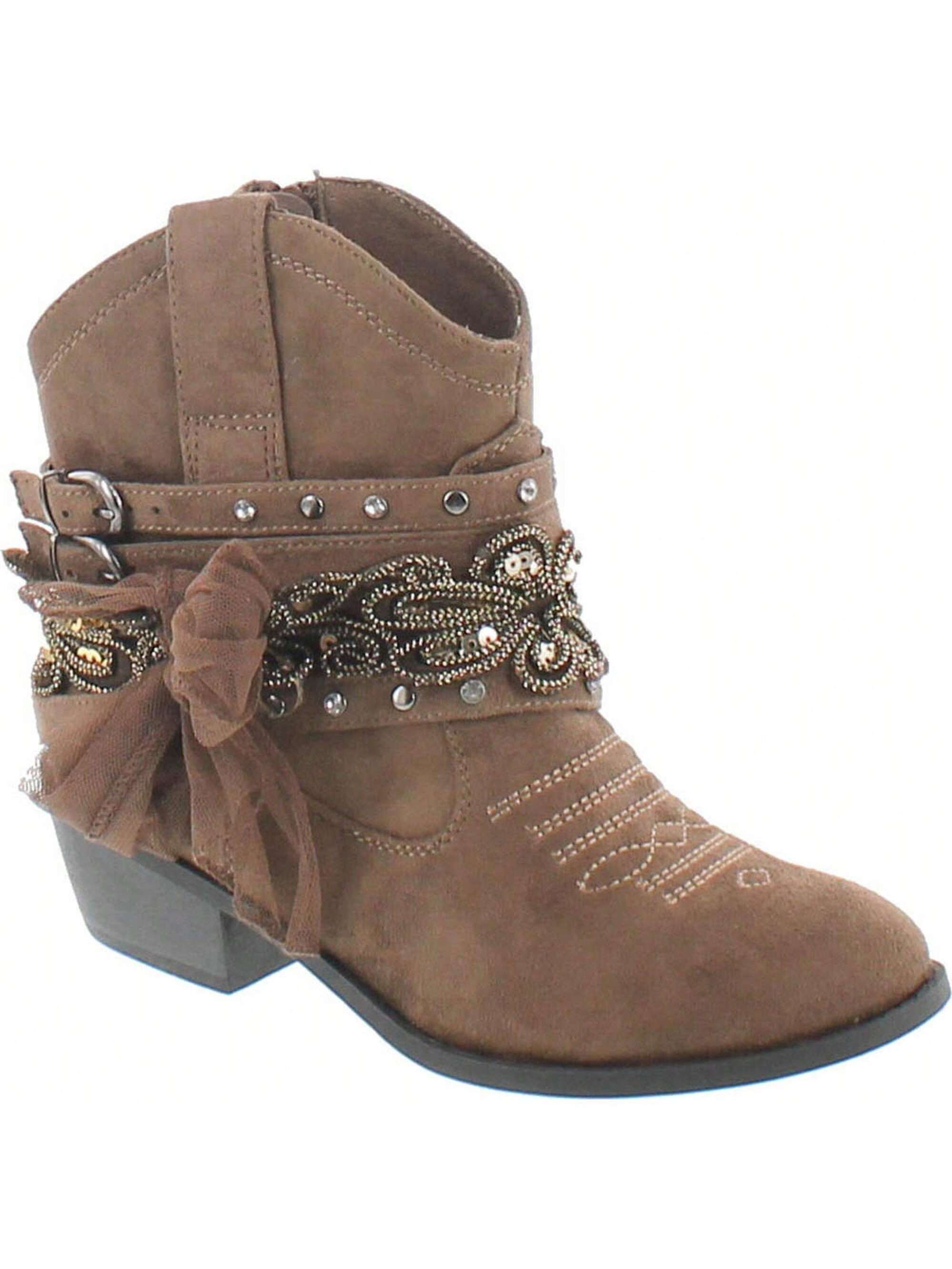 Women's Lace Detail Studded Harness Ankle Bootie