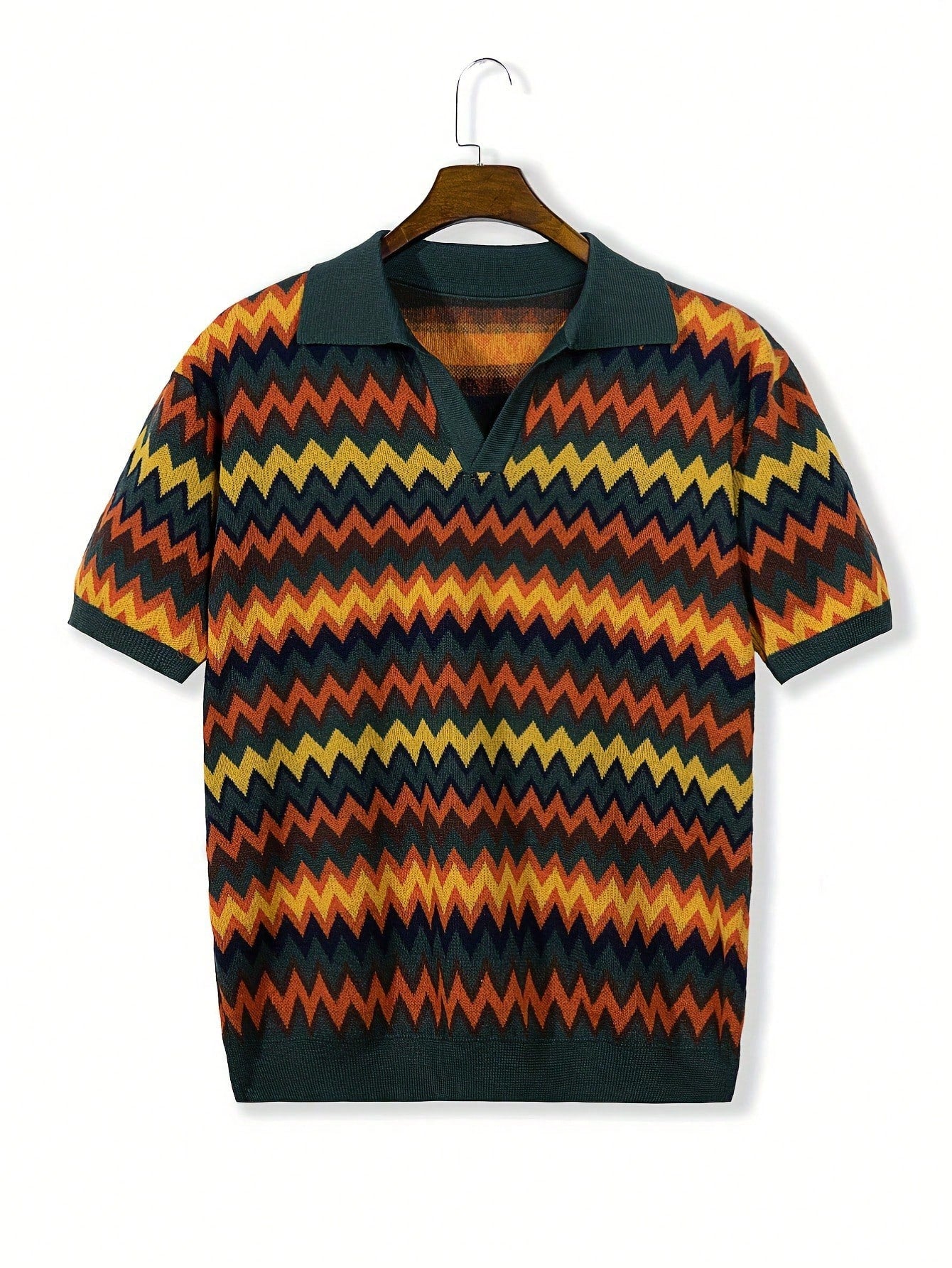 Men's Striped Short-Sleeve Knitted Casual Vacation Top In Color Block