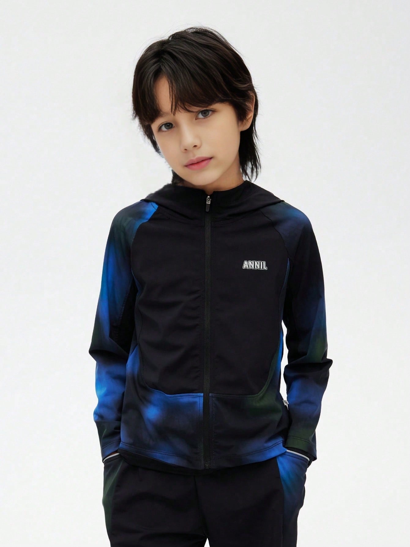 Tween Girl Spring And Autumn Sports Style Elastic Quick Drying Hooded Coat Black