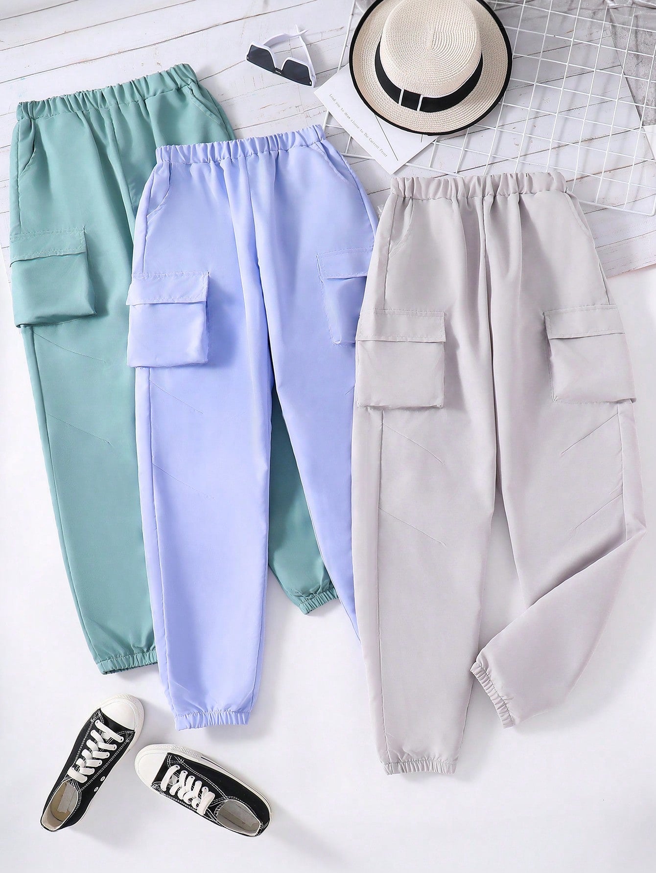 Teen Girl 3pcs Flap Pocket Cargo Pants