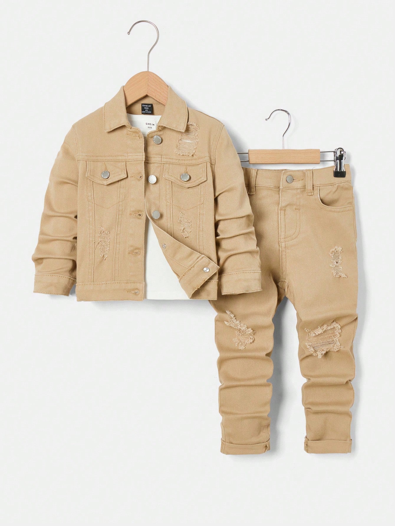 Young Boy 2pcs/Set Loose Fit Denim Jacket And Skinny Jeans Outfits