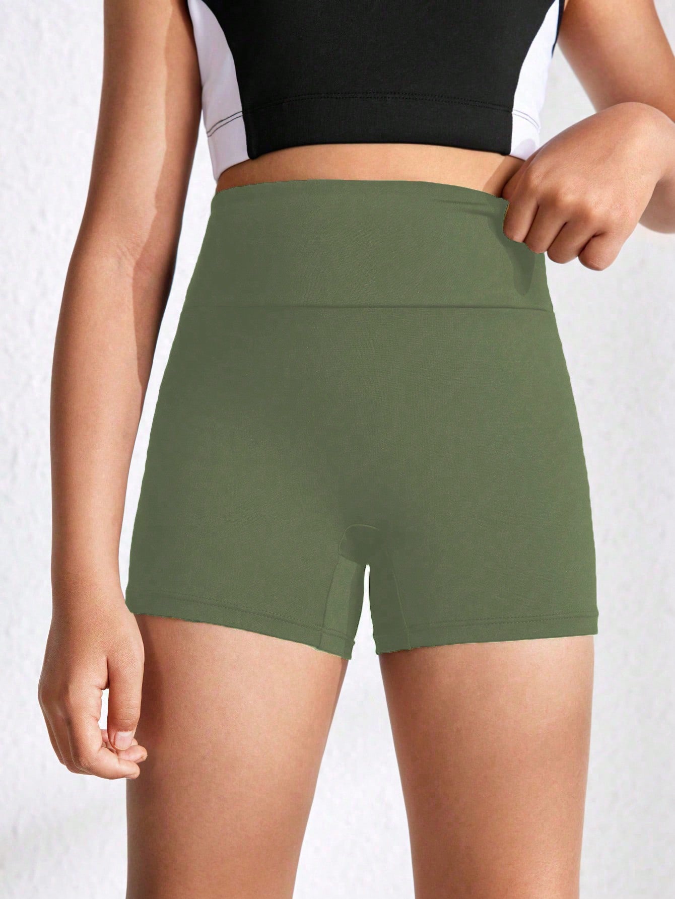 Tween Girl Solid Color High-Waisted Sports Shorts, Summer