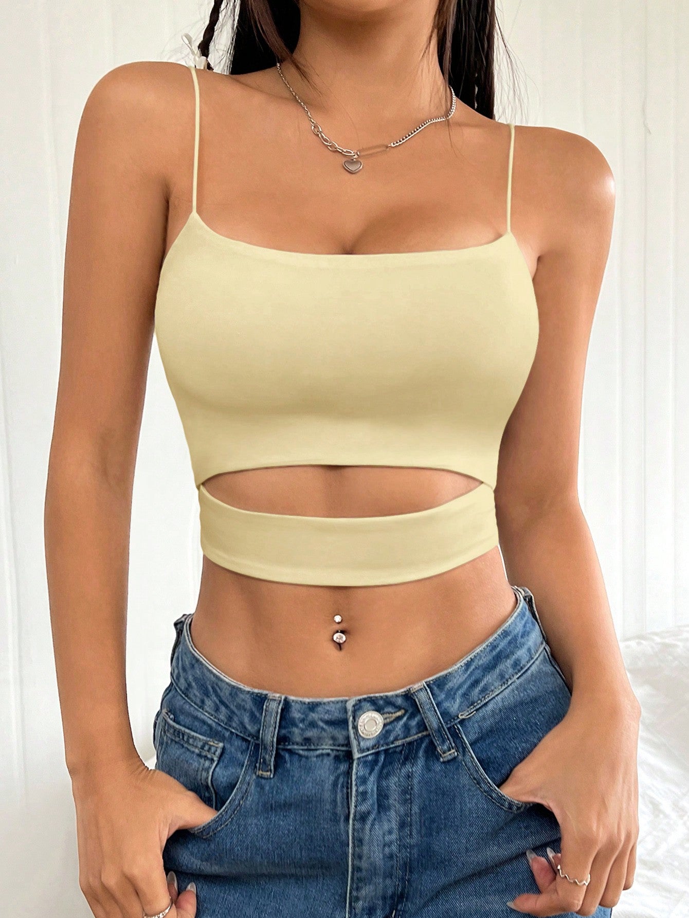 Women'S Solid Color Hollow Out Tank Top