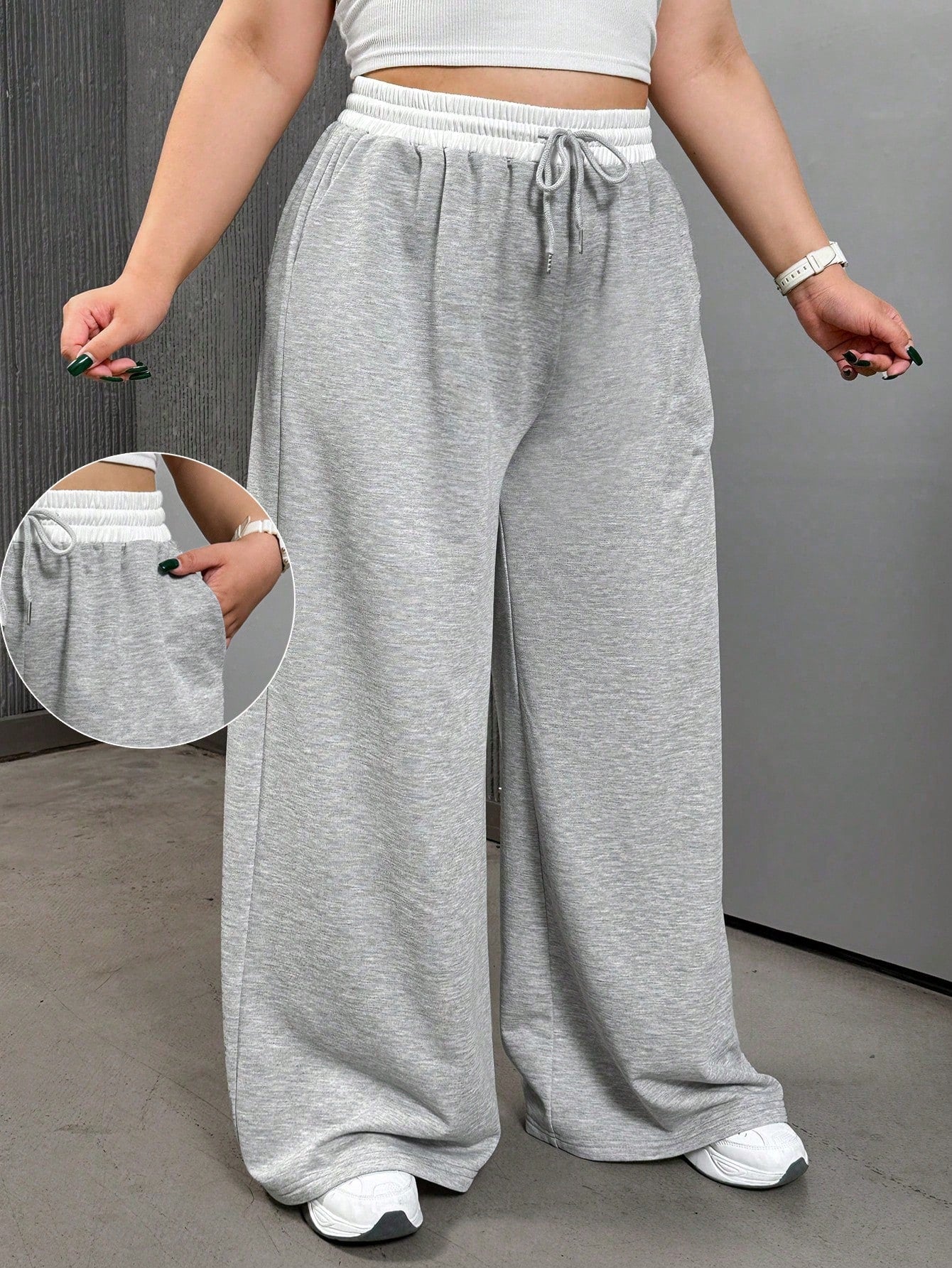 Plus Size Light Grey Colorblock Ultra Loose Fit Sweatpants