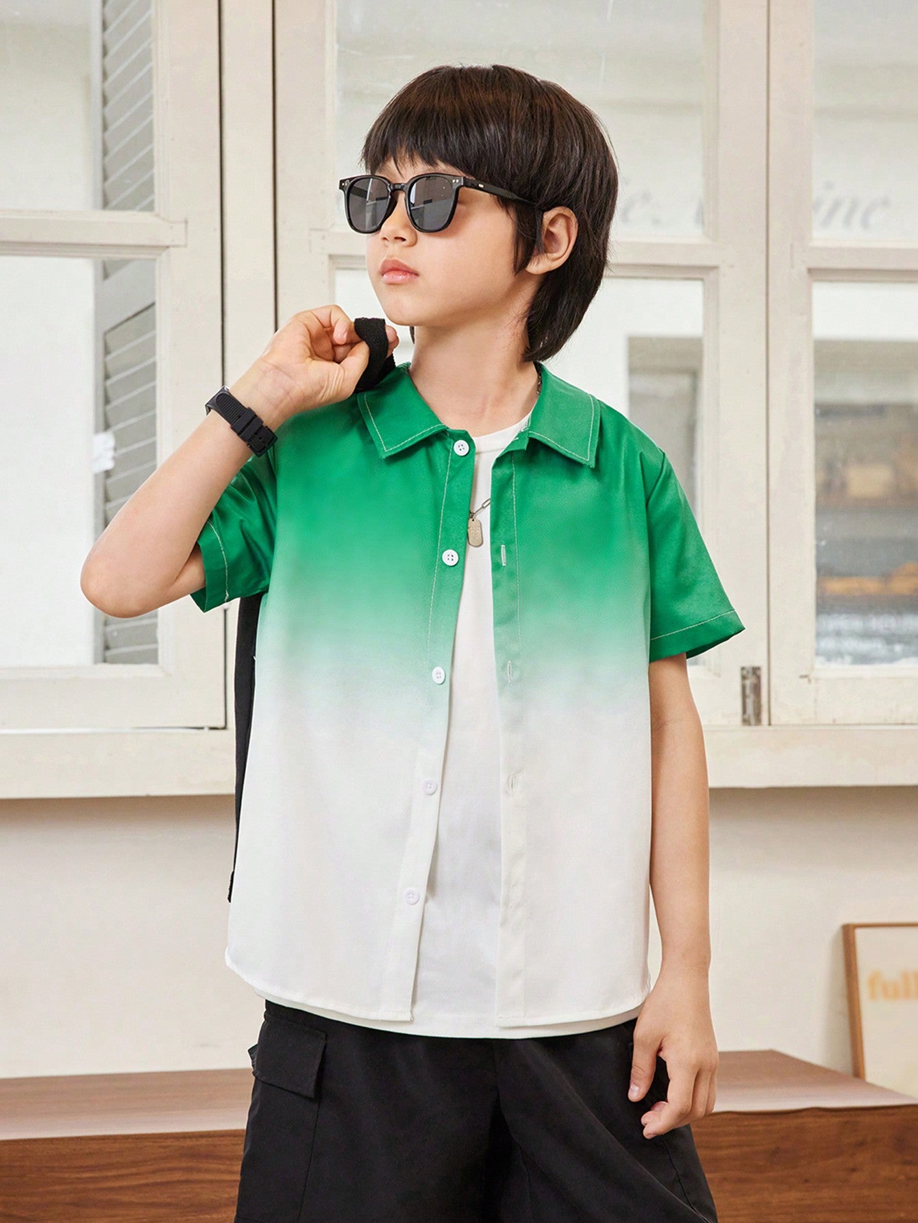 Tween Boy Ombre Button Front Shirt Without Tee