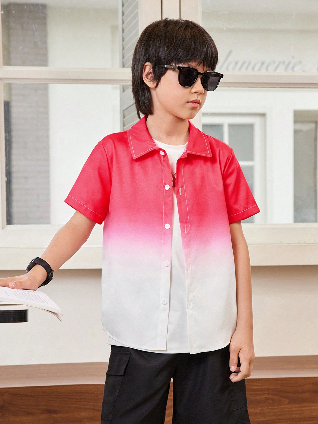 Tween Boy Ombre Button Front Shirt Without Tee