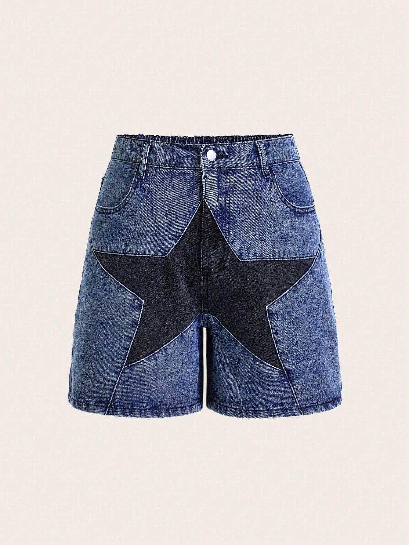 Plus Size Women's Star Pattern Casual Denim Shorts With Pockets