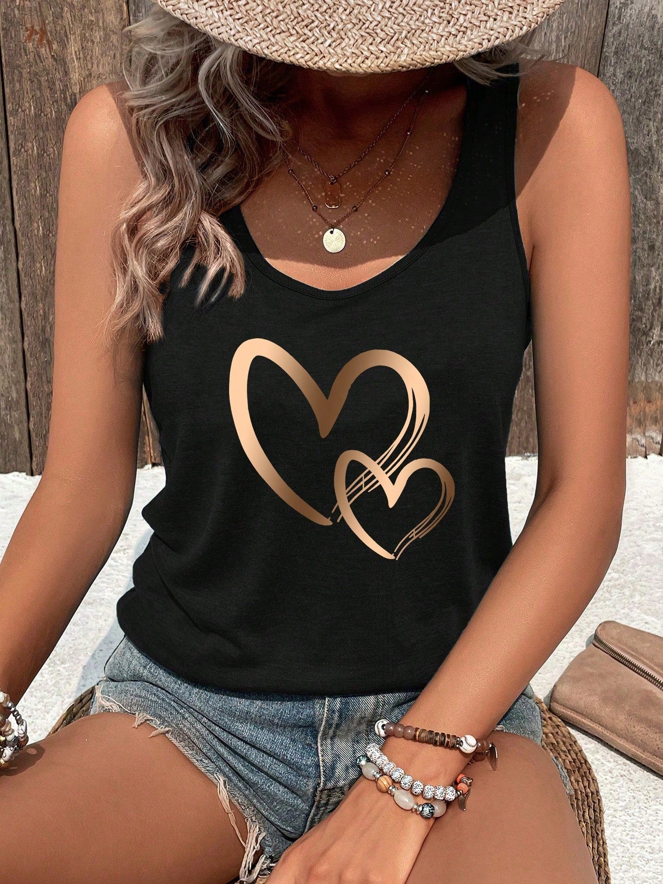 Valentine Heart Pattern V-Neck Summer Casual Tank Top