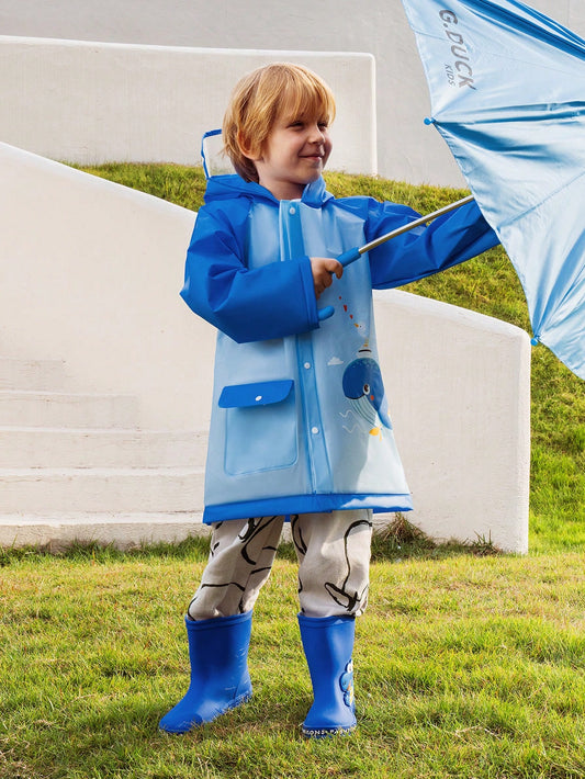 Boys' Cute Blue Patchwork Whale And Letter Print 3D Whale Shaped Raincoat For All Seasons