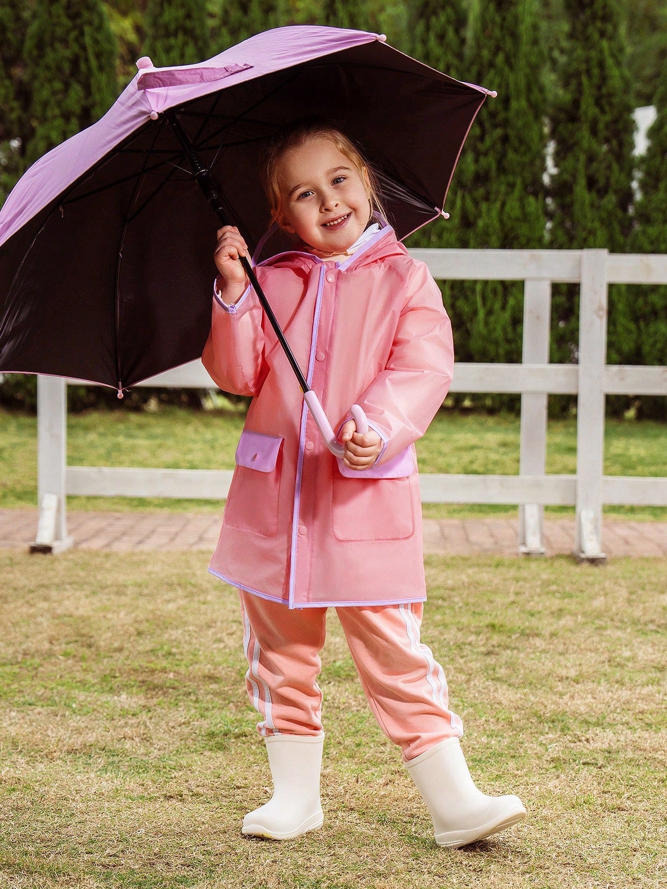 Girls' Cute Pink Patchwork Raincoat For All Seasons